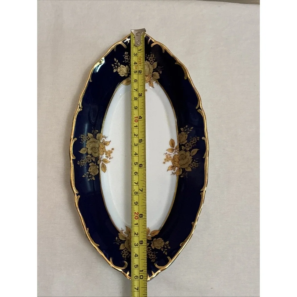 A.I. Czech Republic Design Porcelain Platter Blue Gold Floral Oval 10.5x5.5